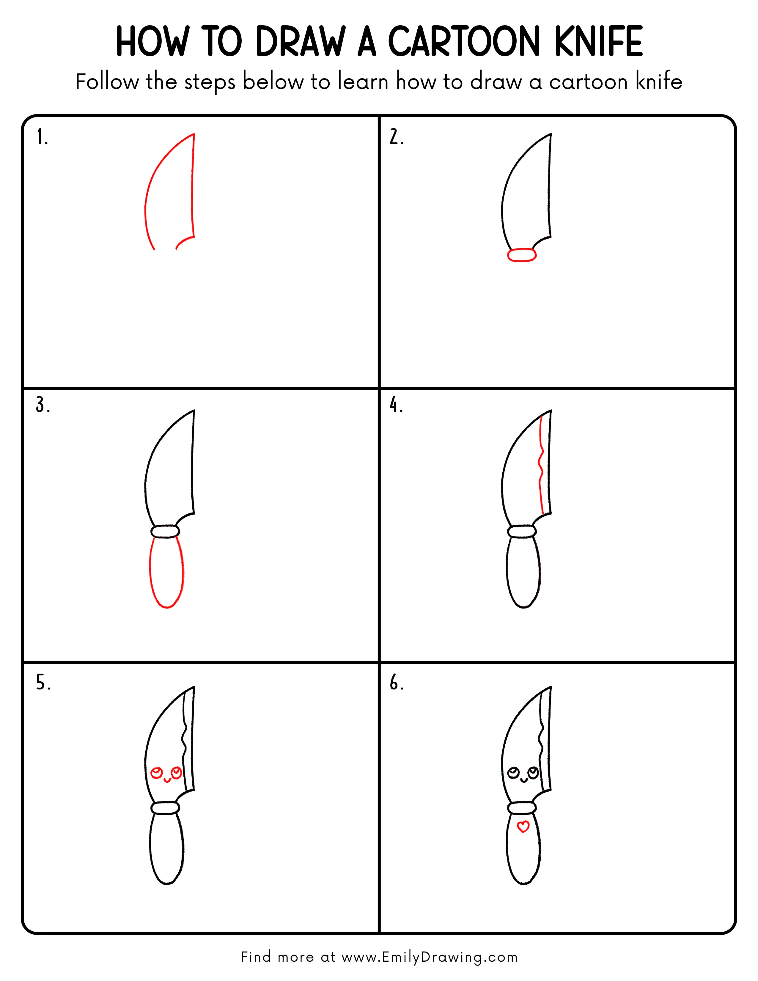 Printable Cartoon Knife Drawing Guide